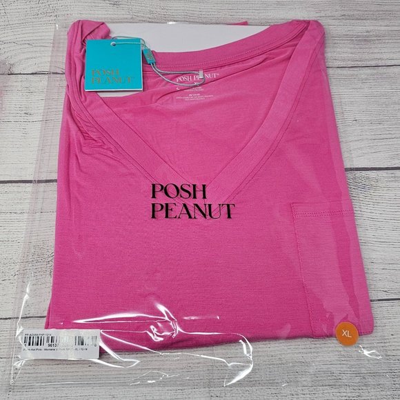 NWT Posh Peanut Women's Posh Hot‎ Pink V-Neck T-Shirt Size XL - Picture 1 of 2